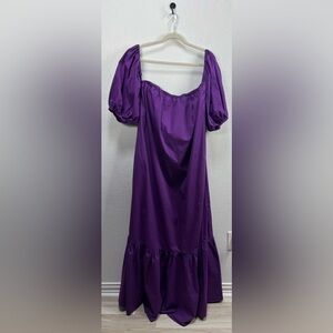 Rebdolls Women’s Purple Puff Sleeve Maxi Dress Flounce Hem Plus Size 2X Pockets